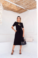 Conjunto de saia com manguinha bufante e bordado no Moletinho