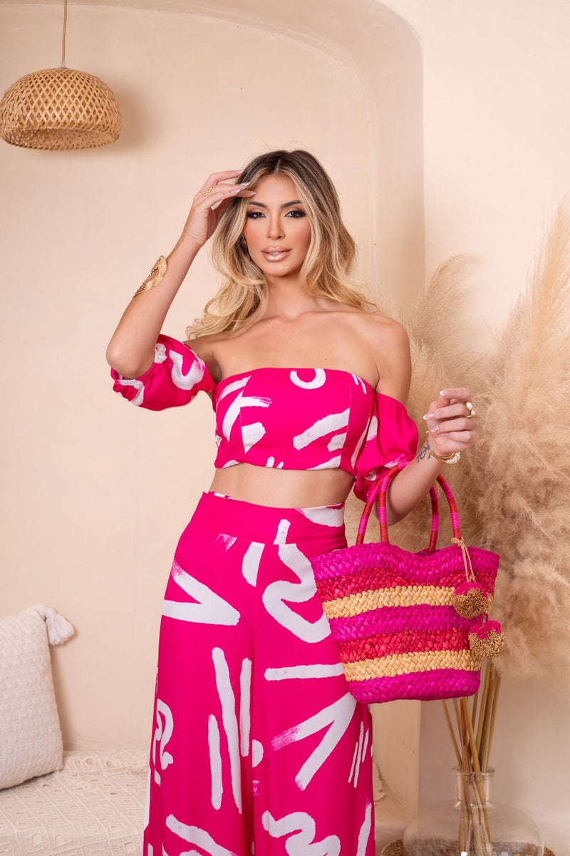 Conjunto calça e Cropped estampado – Coleção Holambra