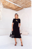 Conjunto de saia com manguinha bufante e bordado no Moletinho