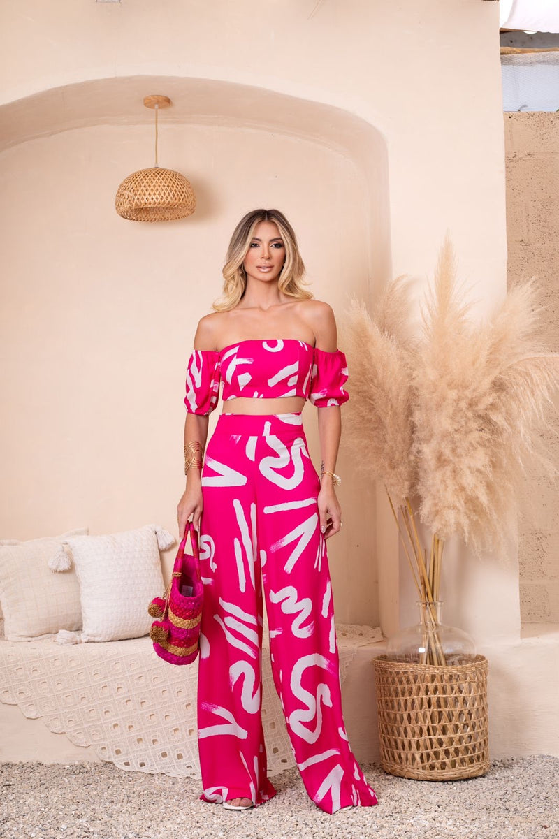 Conjunto calça e Cropped estampado – Coleção Holambra