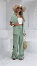 CONJUNTO FEMININO DE LINHO ALFAIATARIA CALÇA E CAMISA